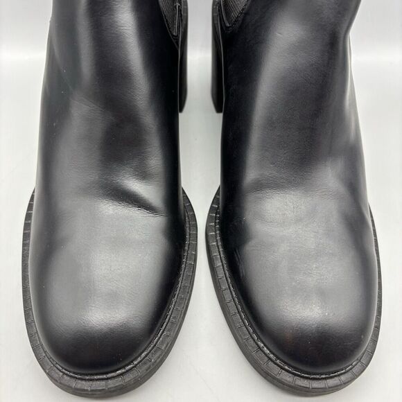 Zara Ankle Boots Women’s Size 40 US 9 Black Leather Pull On Block Heel - Picture 3 of 15